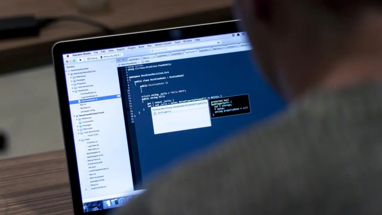 Developer looking at code on a laptop