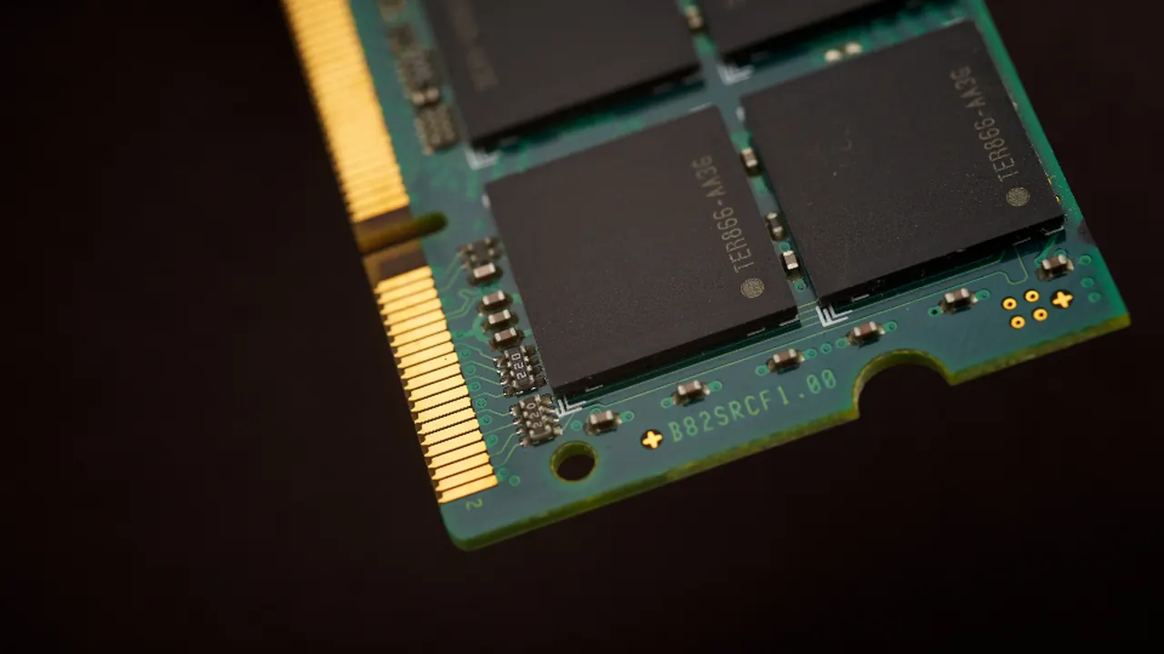 Memory module chips on a dark background